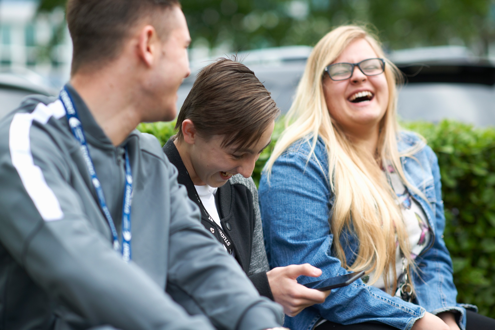 Students at vocational school taking break